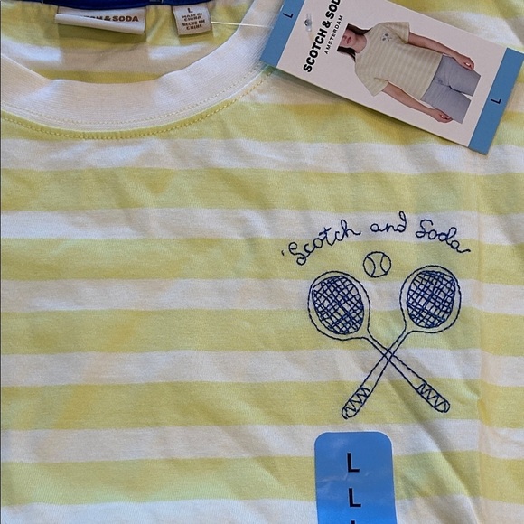 Scotch & Soda Yellow and White Striped Short Sleeve Crop Tennis Girl Tee large - Picture 3 of 7
